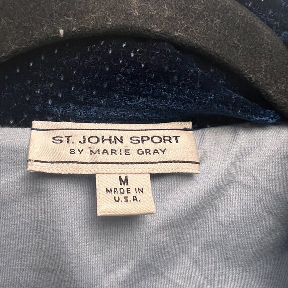ST. JOHN SPORT by Marie Gray Velour Jacket Size Medium Blue, Light Blue Lining - Picture 3 of 7
